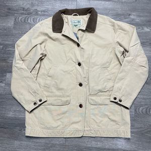 Vintage LL Bean Canvas Work Coat Jacket Mens Size XL Khaki Buttons Pockets